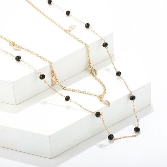 Double layered necklace Feathers and black beans zinc allow - Picture 8 of 12